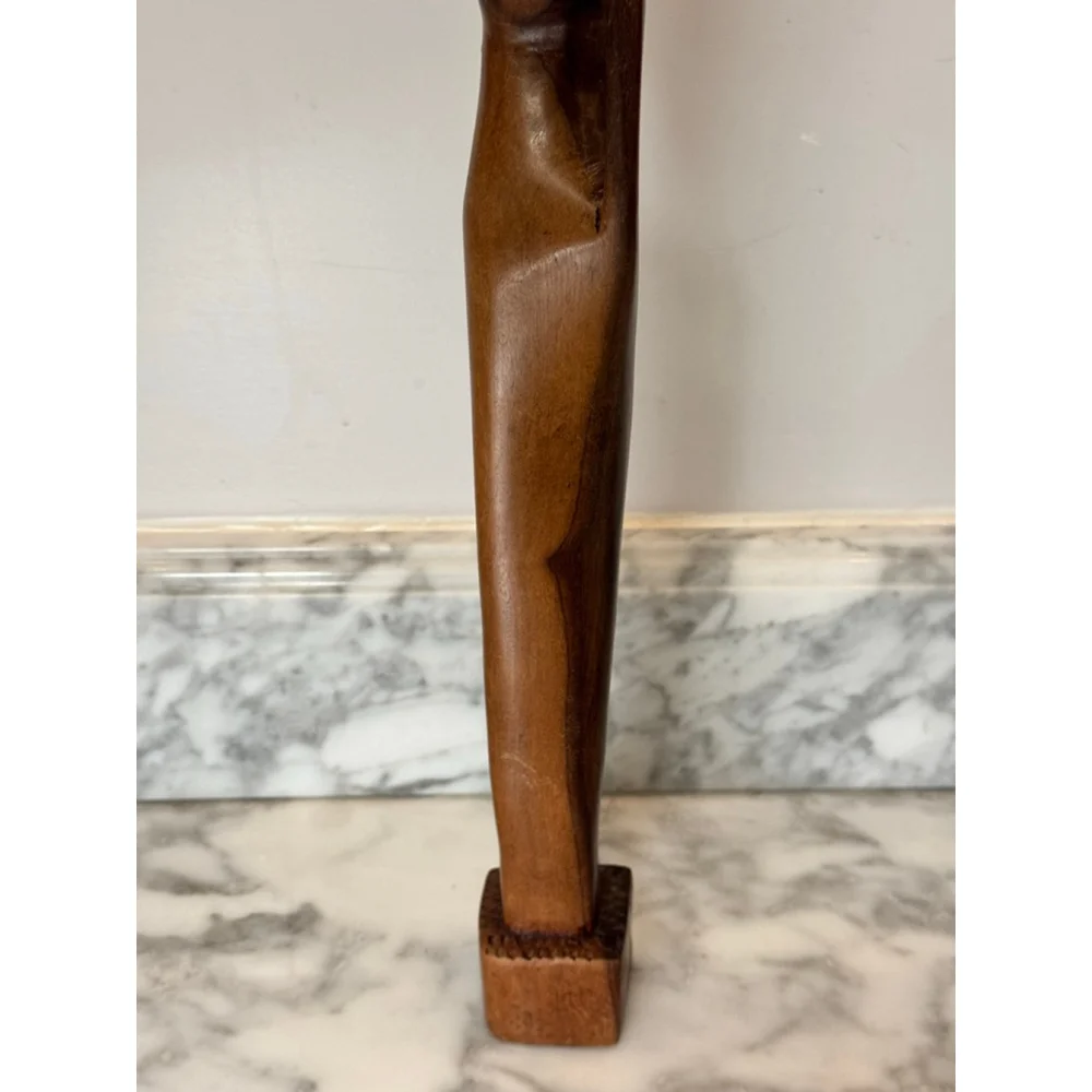 Vintage Mid Century Hand Carved Wooden Female Figure Candle Holder African 17”